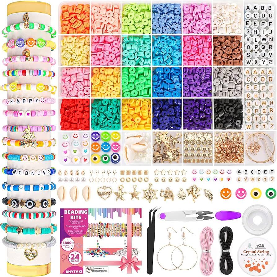 5800 PCS Clay Beads Bracelet Making Kit, 24 Colors Flat Preppy Beads for Friendship Jewelry Makin... | Amazon (US)