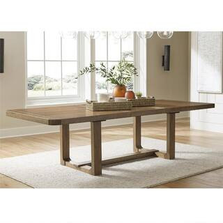 Cabalynn Transitional Brown Wood 46 in. Trestle Extendable Dining Table Seats 8 | The Home Depot