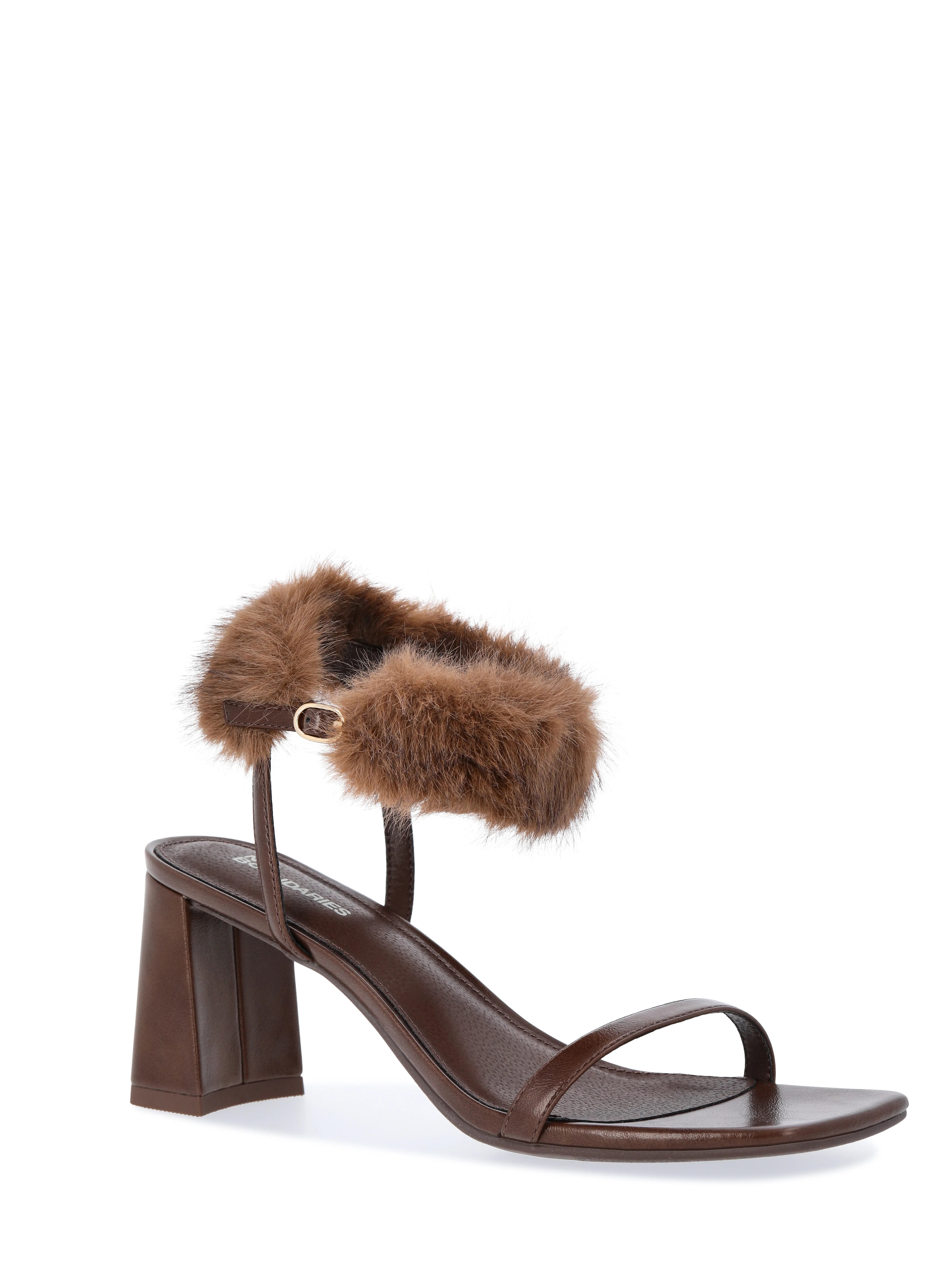 No Boundaries Women's Block Heel with Fur Ankle Strap | Walmart (US)