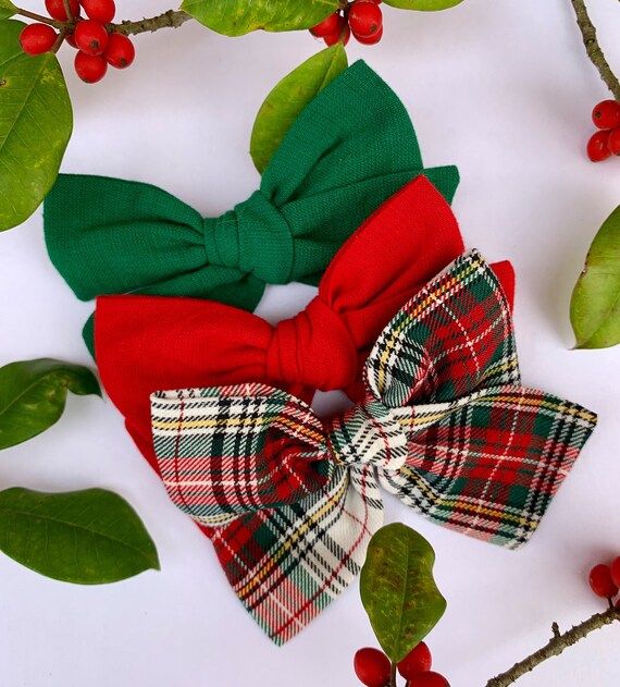 SET+CHRISTMAS CLASSICS Cotton Bows, Woven Cotton Bows, Linen -like bows, Red, Green, Christmas Pl... | Etsy (US)