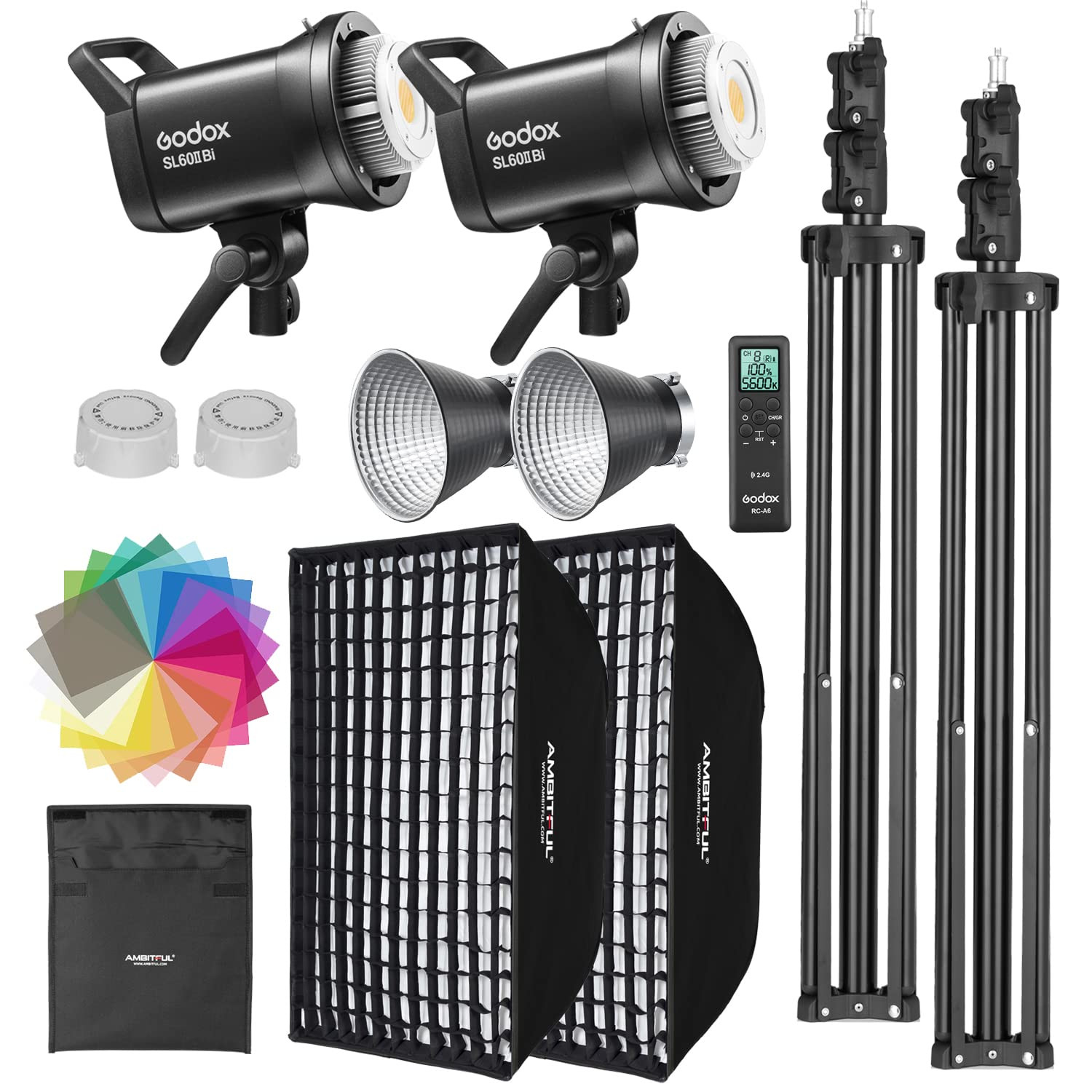 Godox SL60II-Bi LED Video Light Kit 2 Pack 2800K-6500K Bi-Color Continuous Light, Square Grid Sof... | Amazon (US)