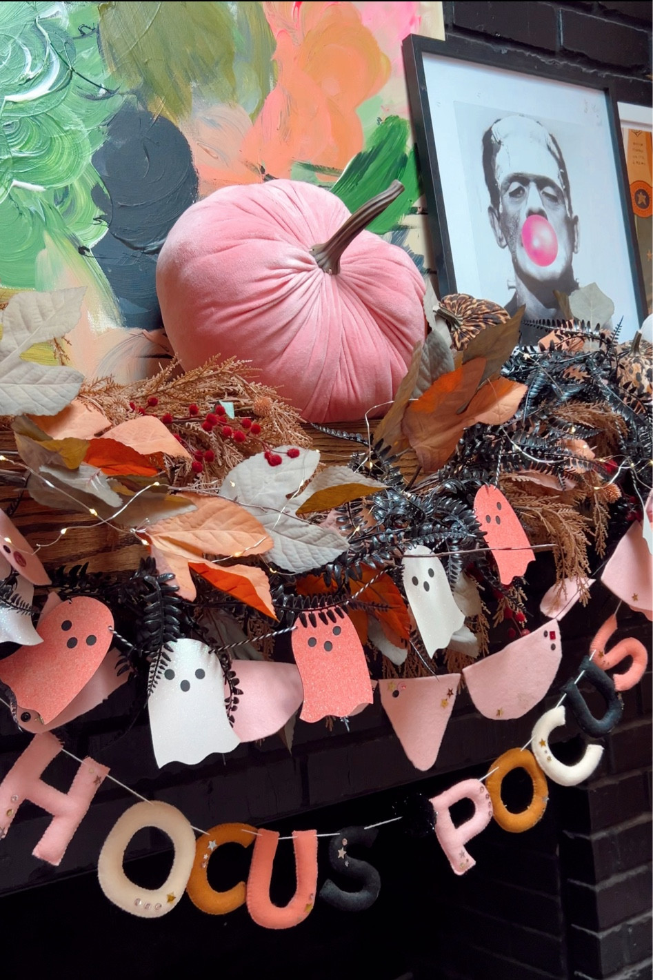 Halloween mantle garland pink banner decor home fall

#LTKHalloween #LTKHome #LTKSeasonal