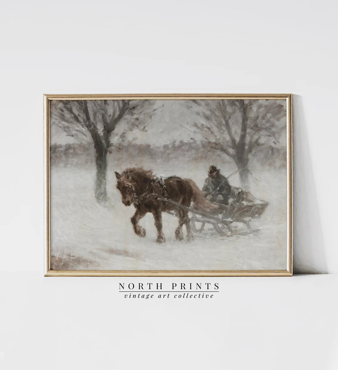 Country Winter Sleigh Ride Painting  Vintage Holiday - Etsy | Etsy (US)