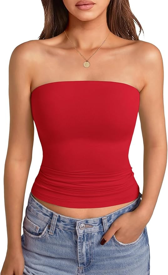 GKBK Womens Strapless Crop Top with Built in Bra and Tube Tank Top Cute Y2K Summer Fashion | Amazon (US)