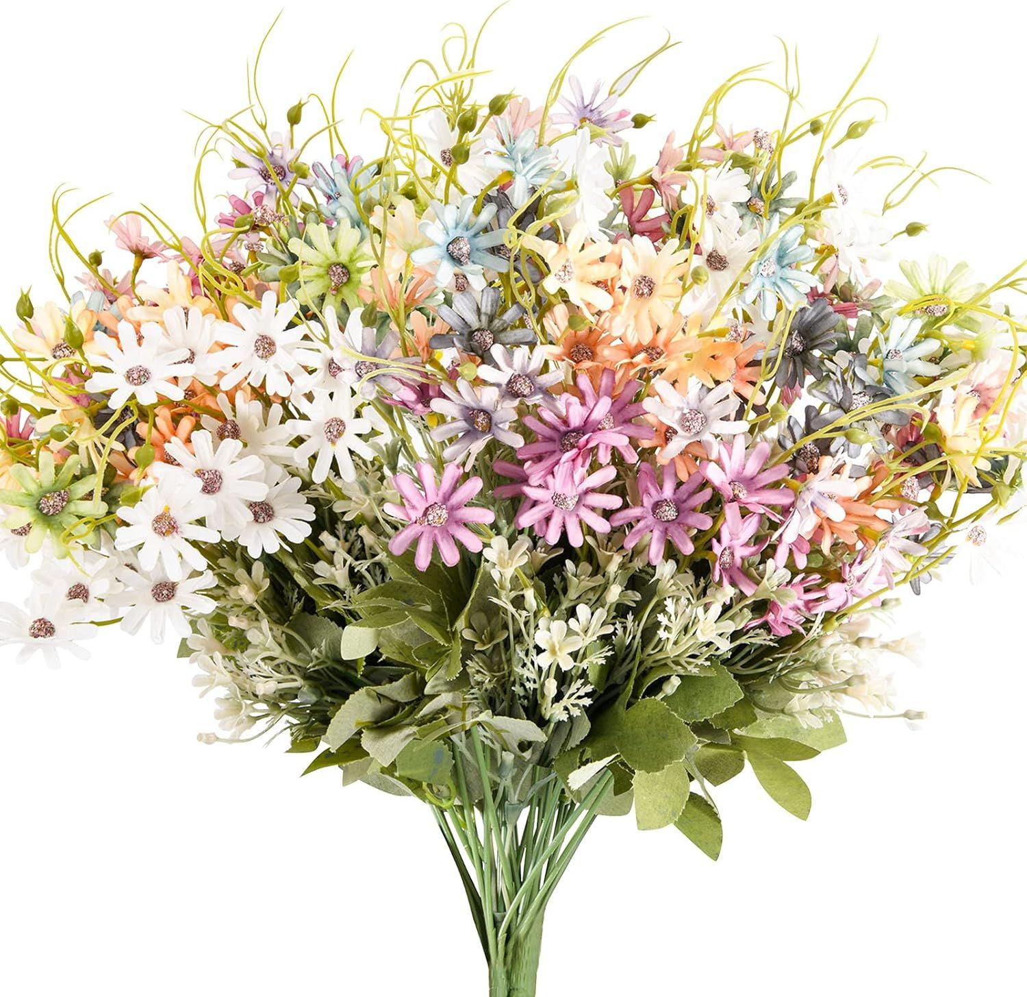 6 Bundles Wildflowers Artificial Flowers Outdoor Fake Daisy UV Resistant Silk Wild Flower Bouquet... | Amazon (US)