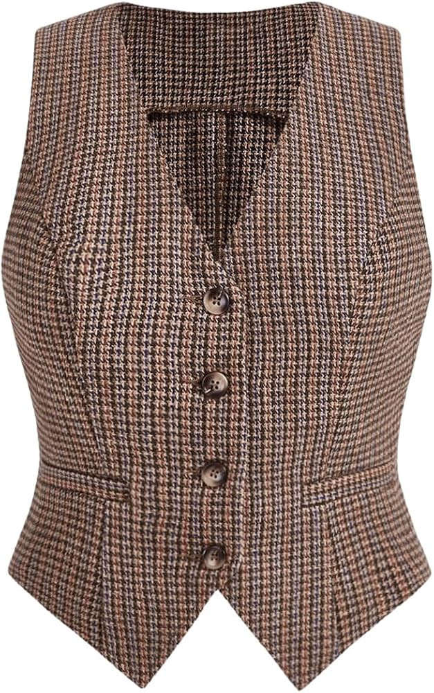 MakeMeChic Women's Plaid V Neck Button Down Blazer Vest Top Sleeveless Asymmetrical Office Vest J... | Amazon (US)