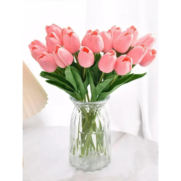 10 Pink Flowers Artificial Tulips Silk Fake Flowers 13.5 Inch for Valentine's Day, Easter, Bulk H... | Walmart (US)