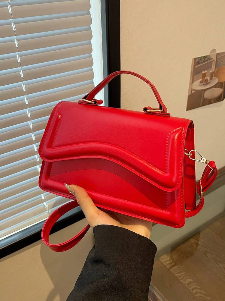 Fashionable And Simple Solid Color Shoulder Crossbody Bag With Metal Handle | SHEIN