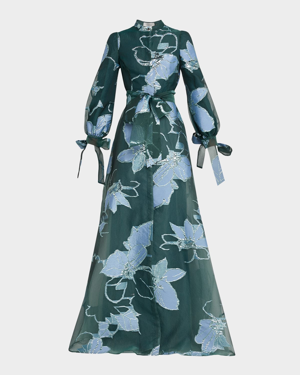 Floral Metallic Jacquard Shirt Gown | Neiman Marcus