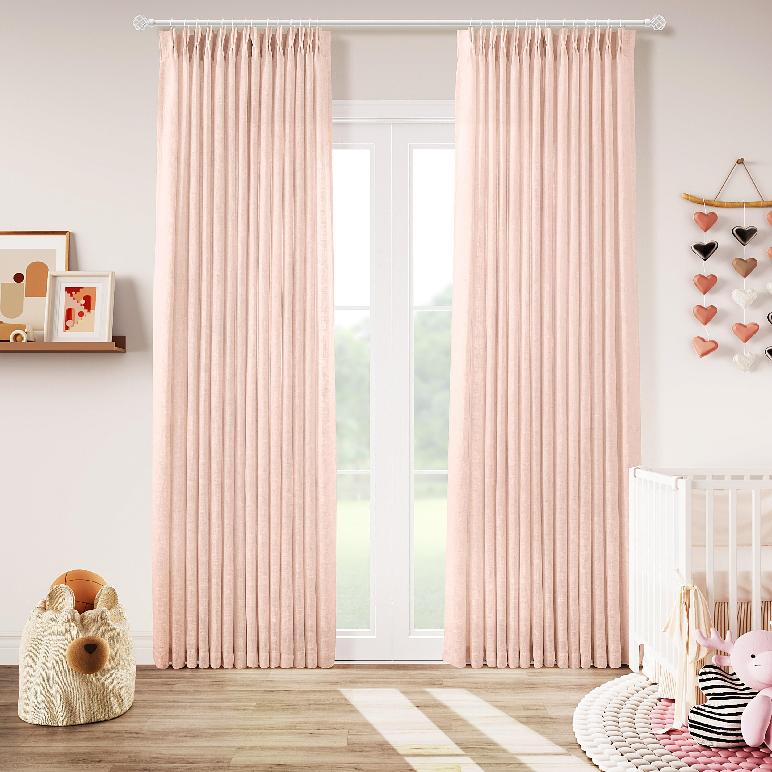 Light Pink Linen Curtains Pinch Pleated 84 Inch Length 2 Panels for Nursery Baby Girls Bedroom Se... | Amazon (US)