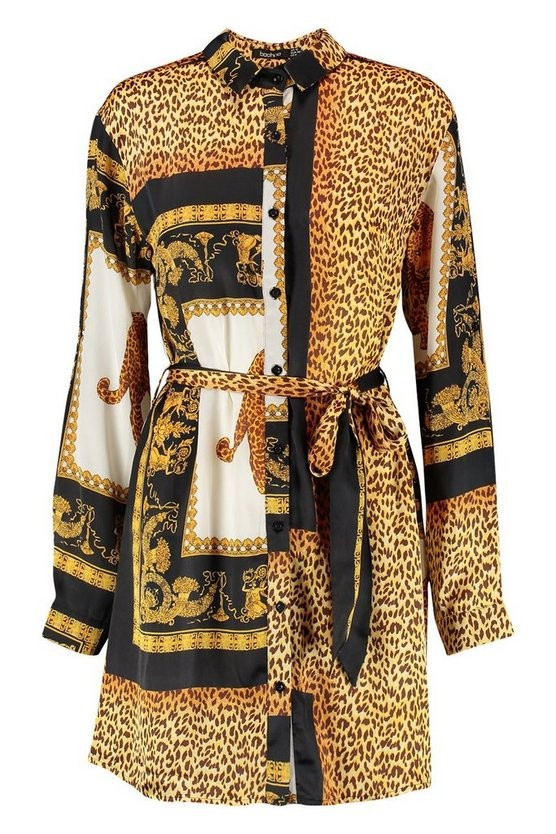 Leopard Scarf Print Shirt Dress | Boohoo.com (US & CA)