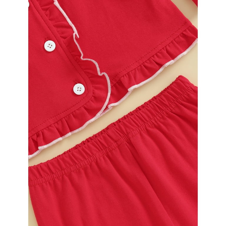 Kids Baby Girls Valentine's Day Pajamas Set Long Sleeve Ruffle Trim Shirt and Pants 2pcs Sleepwea... | Walmart (US)