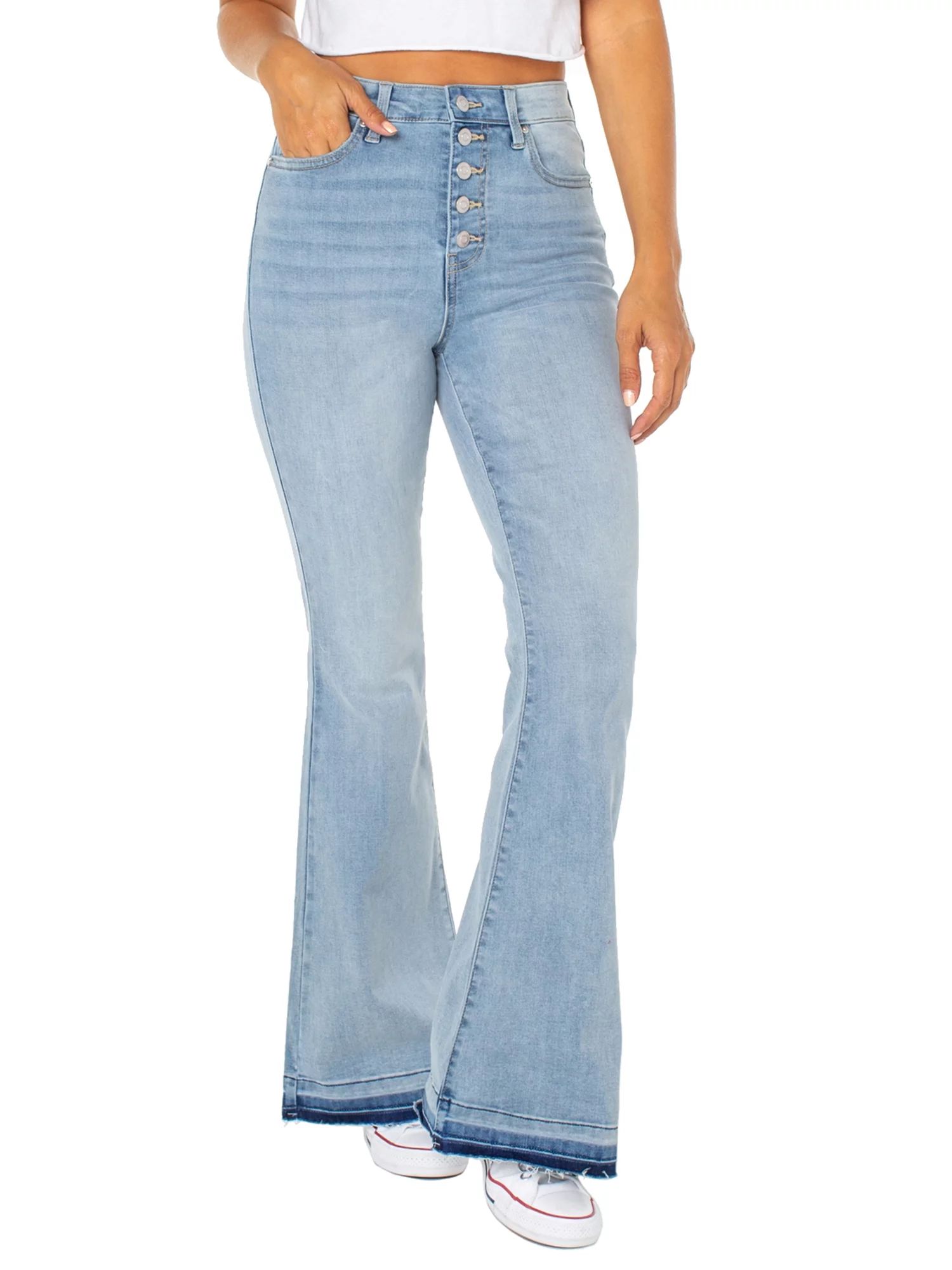 Celebrity Pink Women's Exposed Button Flare Jeans | Walmart (US)
