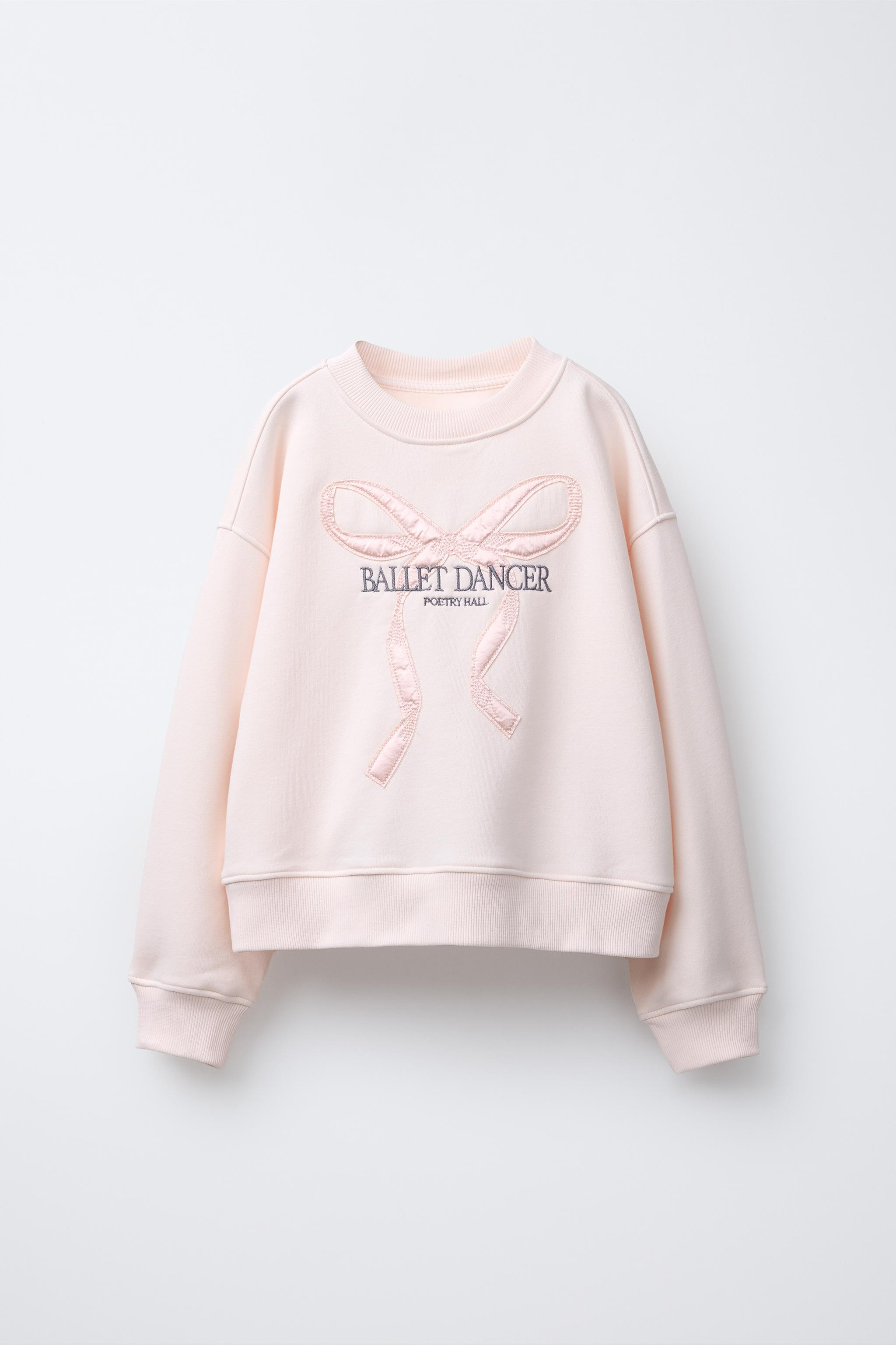 SATIN EMBROIDERED BOW SWEATSHIRT | Zara US