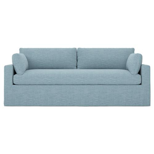 Weybridge Eggshell Blue Performance Slipcovered Bench Cushion Sofa - 88" | Kathy Kuo Home