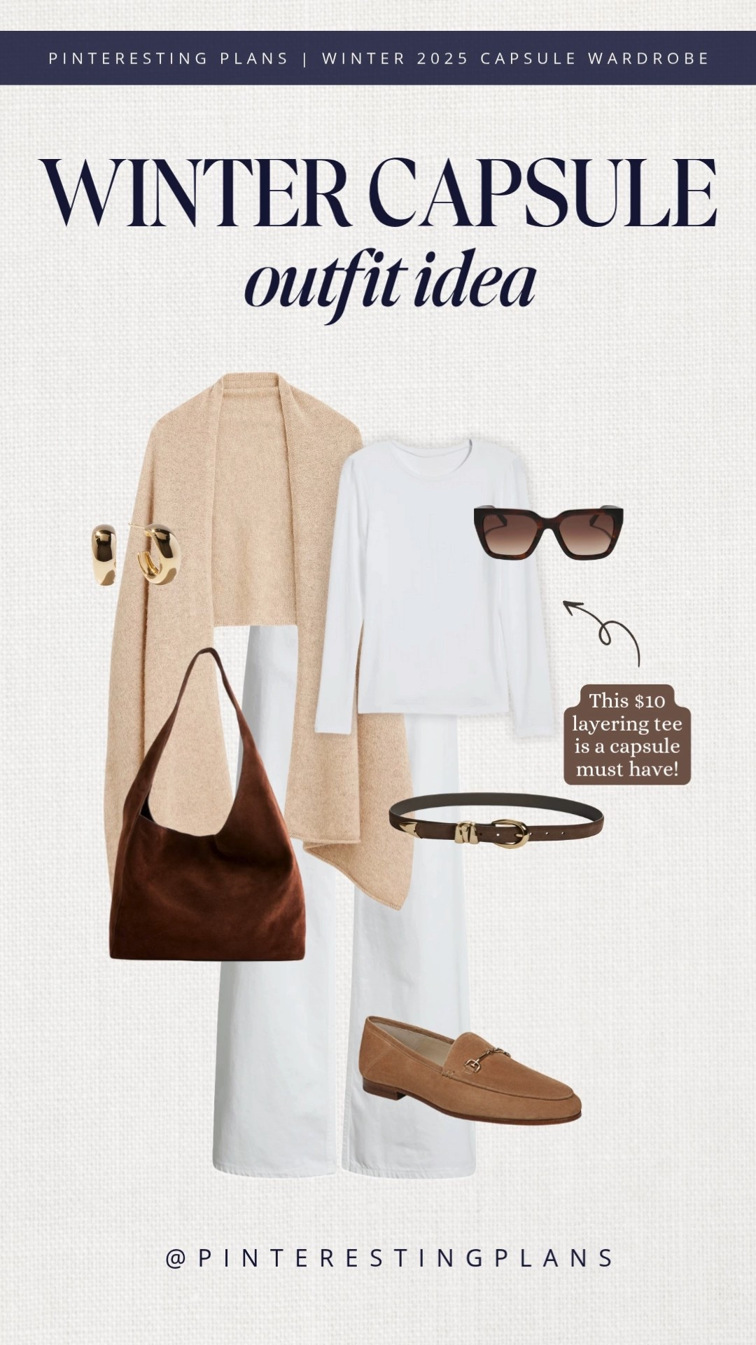 Winter outfit idea from my winter capsule wardrobe 

White layering tee, beige cashmere wrap, white jeans, tan suede loafers, brown suede bag, gold hoops, and sunglasses

#LTKootd #LTKFindsUnder50 #LTKOver40