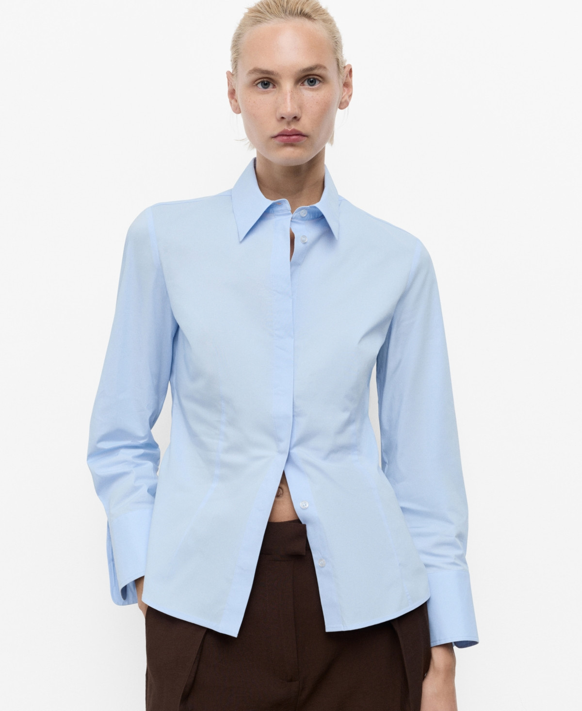 Mango Women's Slim-Fit Poplin Shirt - Sky Blue | Macy's