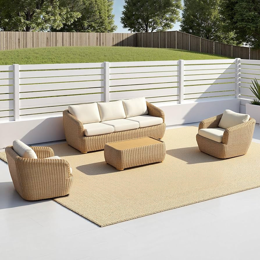 CHITA 4 Pieces Patio Wicker Furniture Set, Outdoor Rattan Bistro Set with Removable Thickened Cus... | Amazon (US)