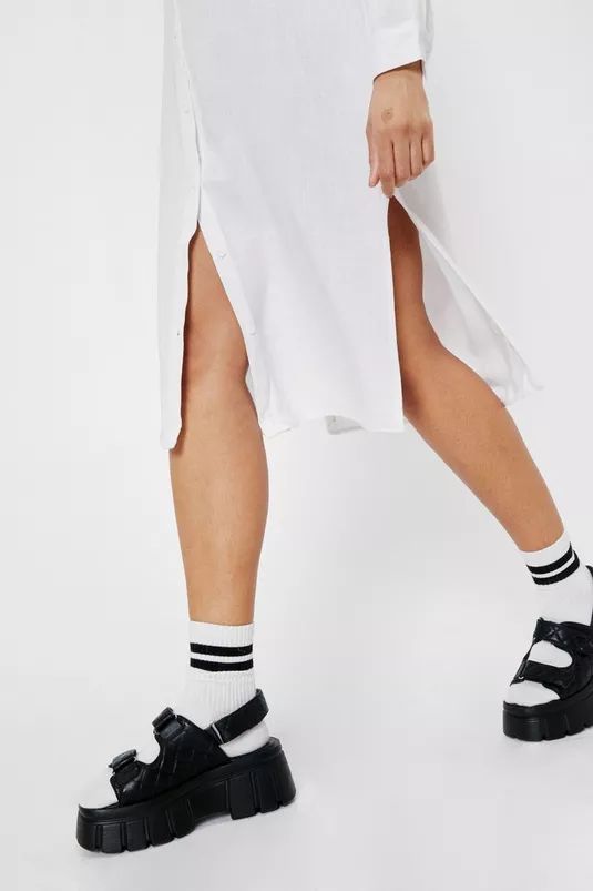 Plus Size Linen Look Button Down Midi Dress | Nasty Gal (US)