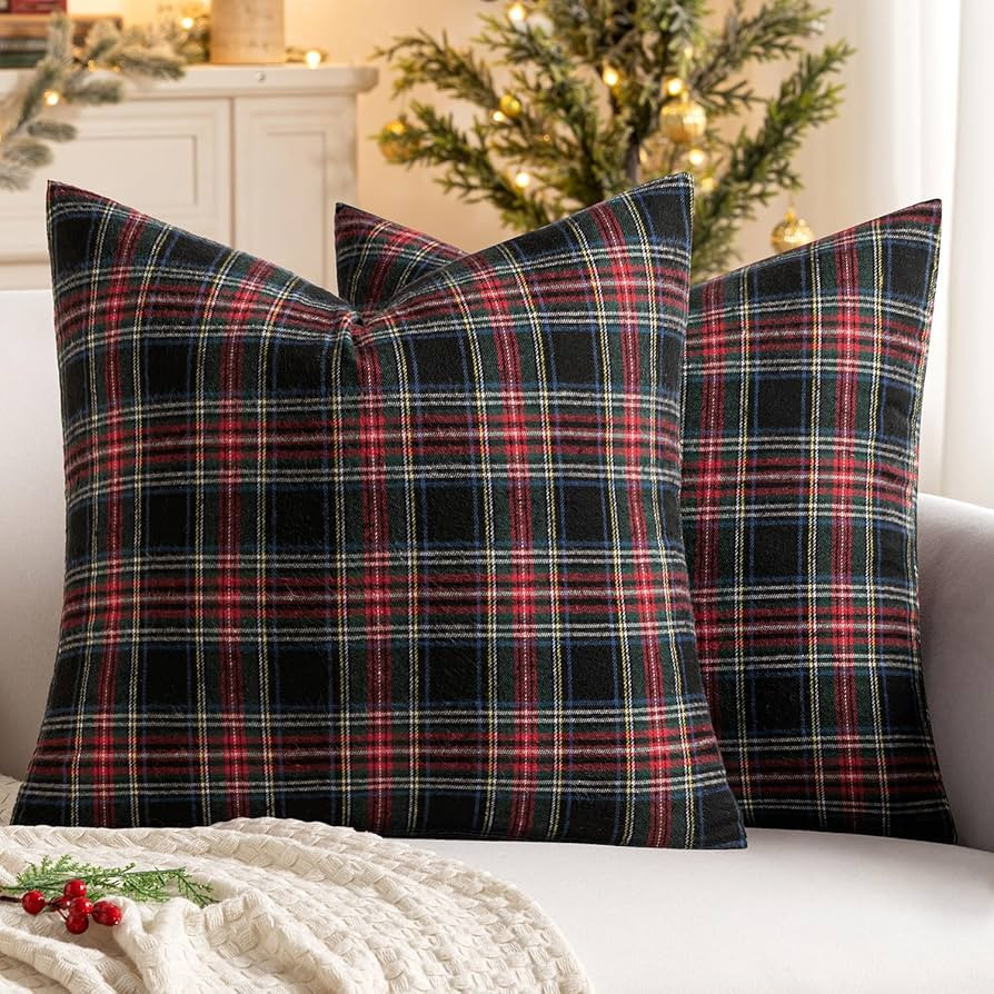 MIULEE Christmas Set of 2 Scottish Tartan Plaid Throw Pillow Covers Farmhouse Classic Decorative ... | Amazon (US)