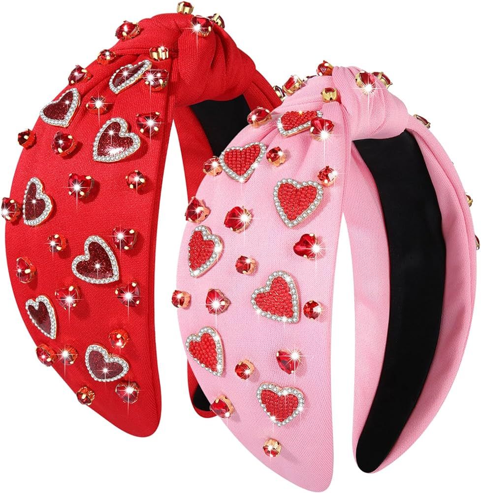CEALXHENY Valentine’s Day Headbands Accessories for Women Pink Red Beaded Heart Headband Jewele... | Amazon (US)