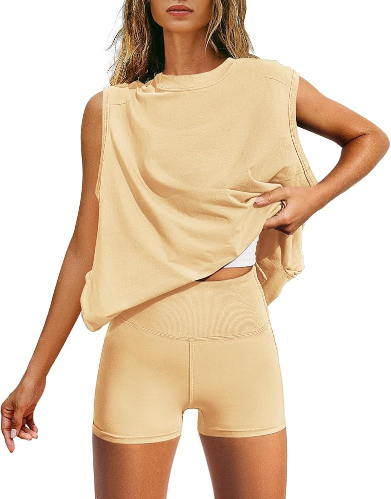 Yanekop Womens Matching Workout Sets Micro Biker Short Sets 2 Piece Outfits Summer Two Piece Loun... | Amazon (US)