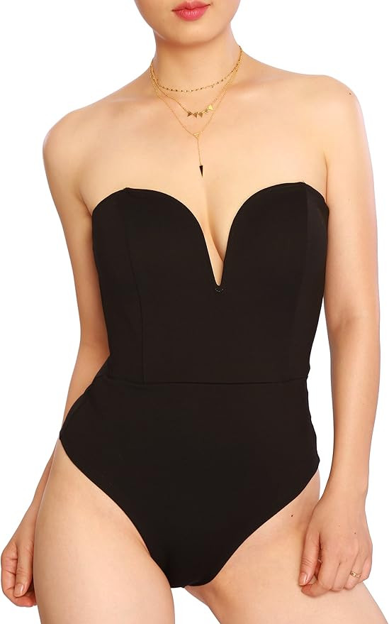 May&Maya Women's Strapless Plunge Neck Bodysuit | Amazon (US)