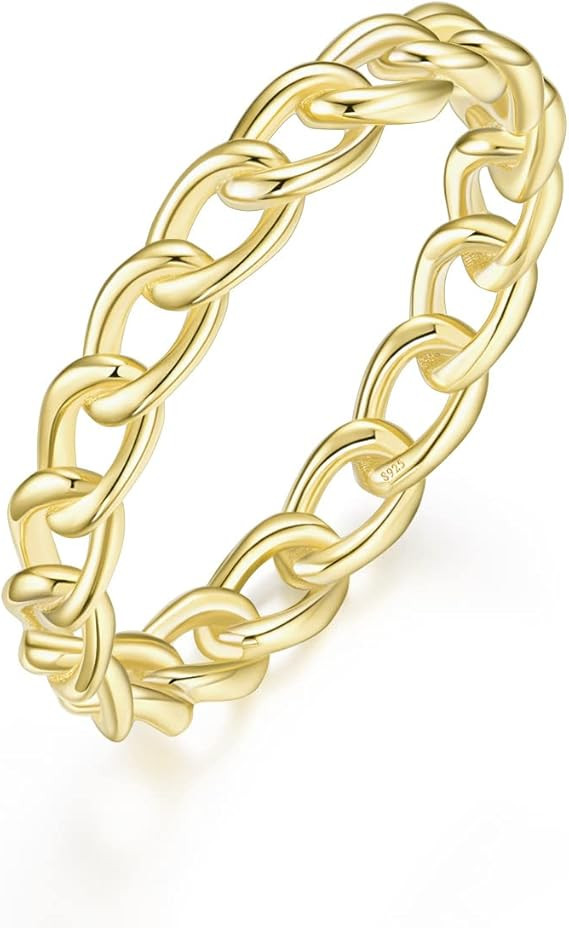 Mameloly 3.8mm 925 Sterling Silver 14K Gold Plated Wedding Bands for Women Stackable Open Chain L... | Amazon (US)