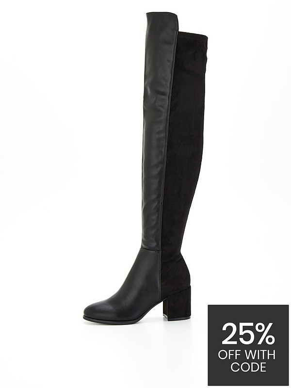 Block Heel Stretch Over The Knee Boot | Very (UK)