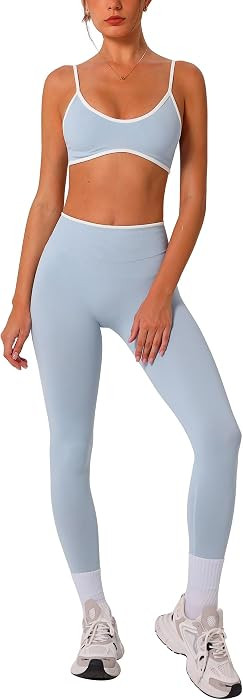 ABOCIW Womens 2 Piece Workout Sets Seamless Color Block Sports Bra Scrunch Butt Lifting High Wais... | Amazon (US)