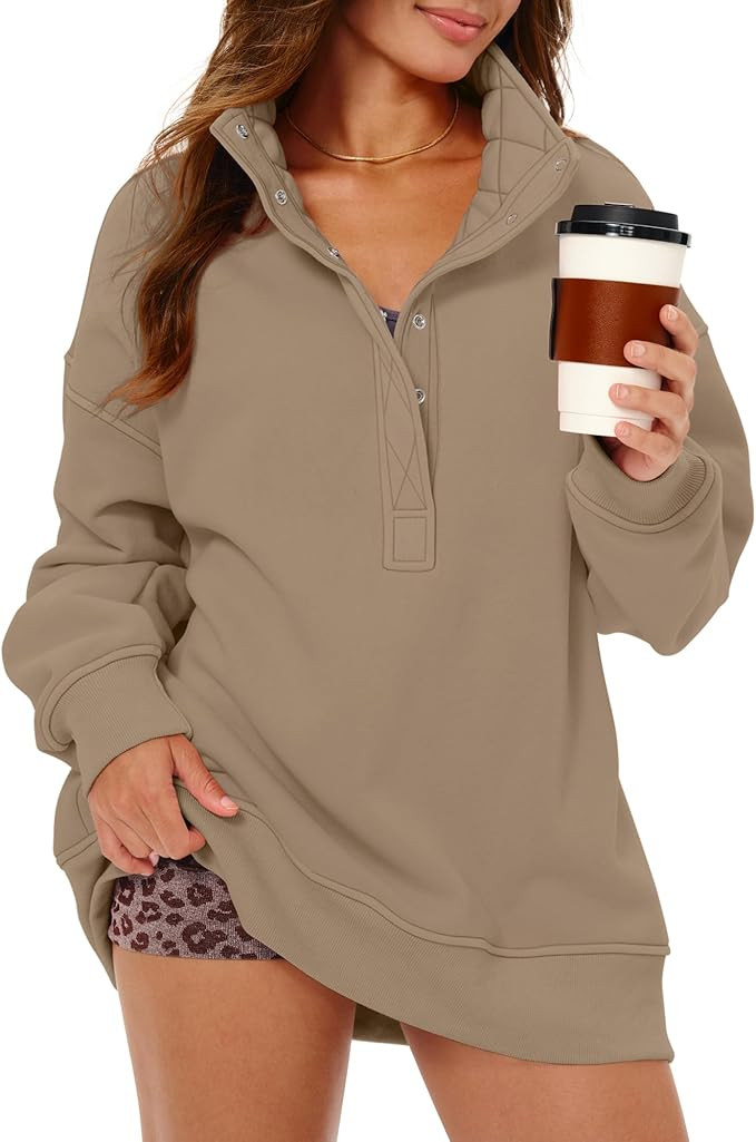 Gacaky Womens Oversized Sweatshirts Casual Button Henley Neck Long Sleeve Pullover Fleece Loose F... | Amazon (US)