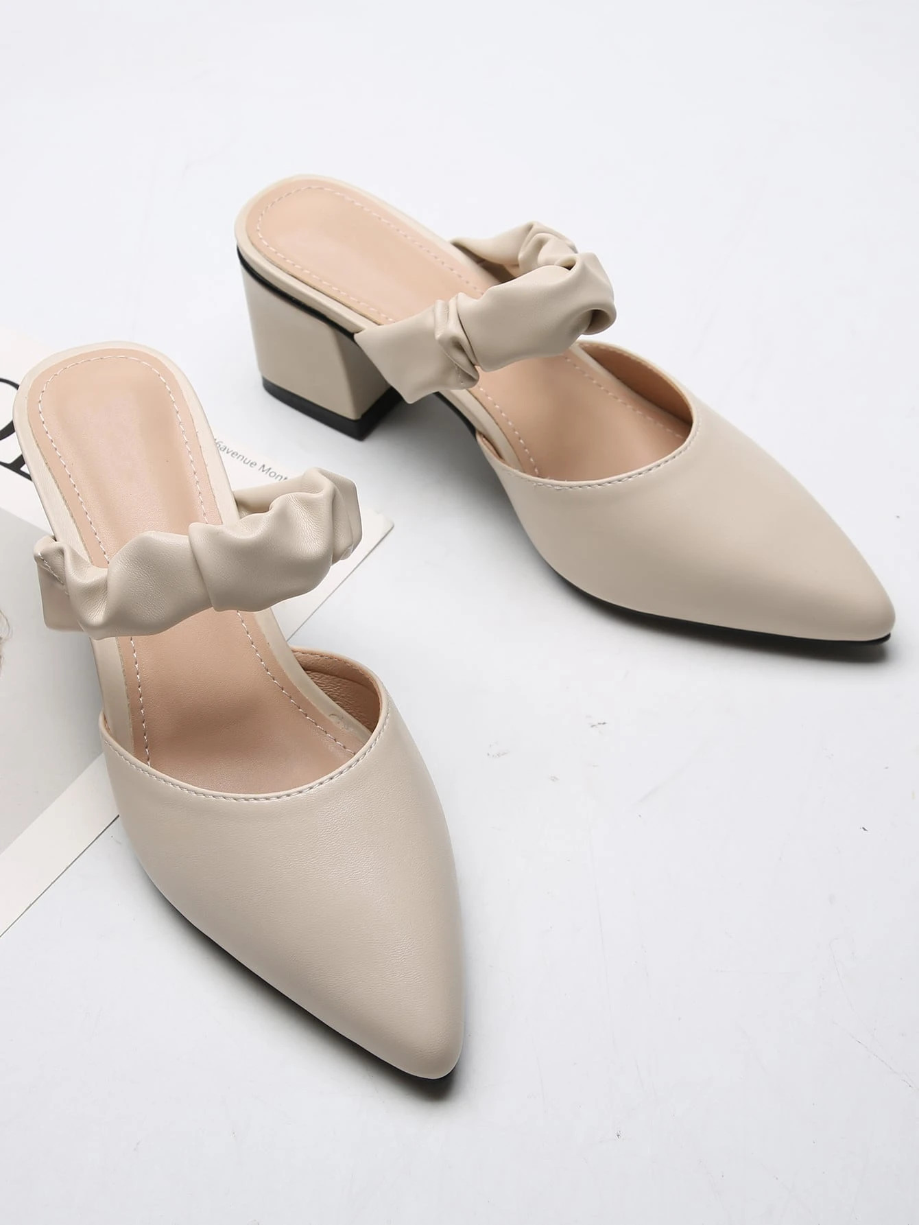 Minimalist Ruched Chunky Heeled Mules | SHEIN