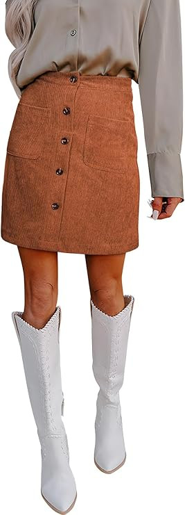 Happy Sailed Womens Corduroy Skirts Fall Winter High Waisted Button Down A-line Short Mini Skirt ... | Amazon (US)