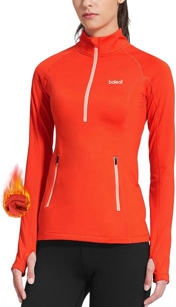 BALEAF Women's Running Jacket Thermal Fleece Pullover Half Zip Tops Thumbholes Winter Long Sleeve... | Amazon (US)