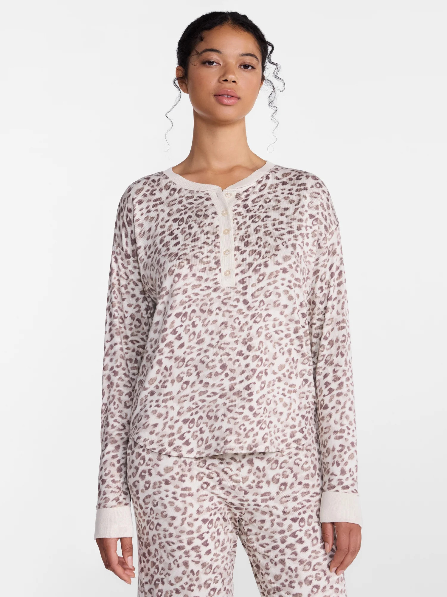 Joyspun Women's Cozy Lounge Collection Hacci Long Sleeve Henley Sleep Top, Sizes XS to 3X | Walmart (US)