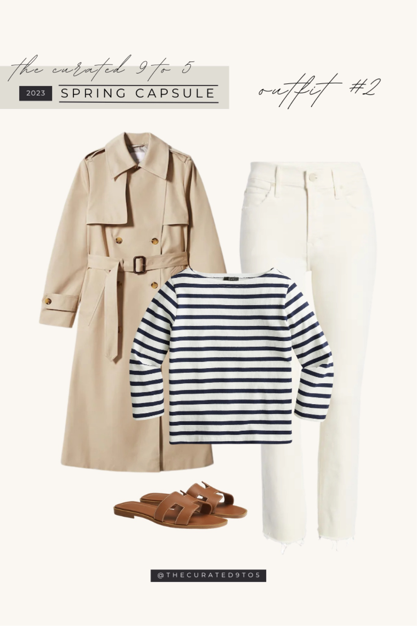 2023 spring capsule wardrobe
Trench, spring jacket
Cream denim, white jeans
Striped tee, boatneck, long sleeve tee
Leather sandals, Hermes Oran, neutral flats

#LTKSeasonal #LTKcurves #LTKstyletip