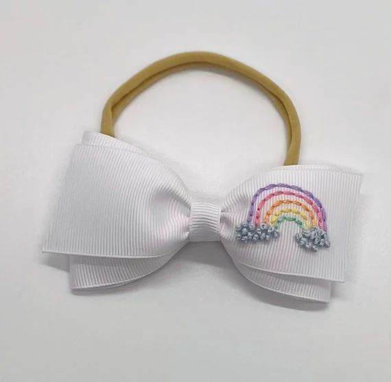 Rainbow "LOTTIE"  Hand Embroidered Bow | Etsy (US)