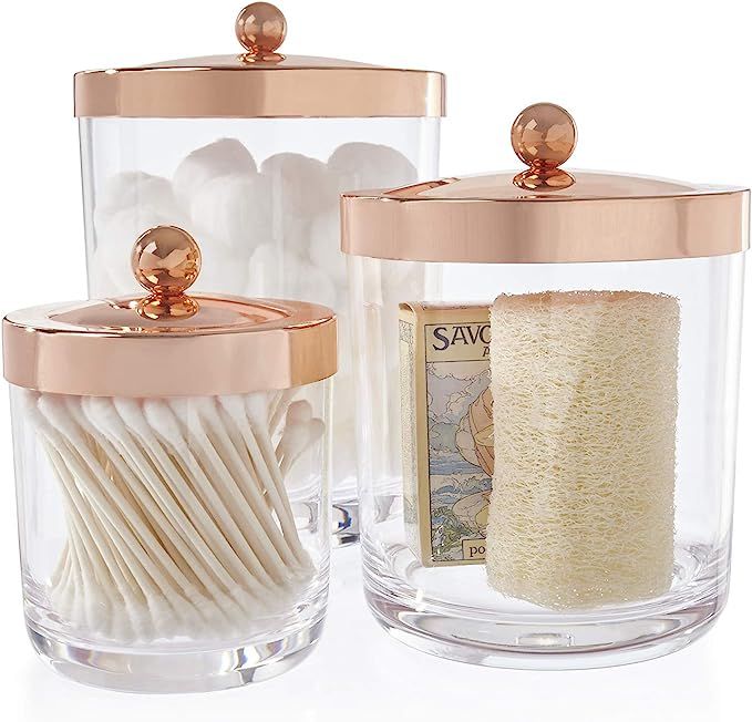 STORi Premium Quality Clear Plastic Apothecary Jars with Rose Gold Lids | Set of 3 | Amazon (US)