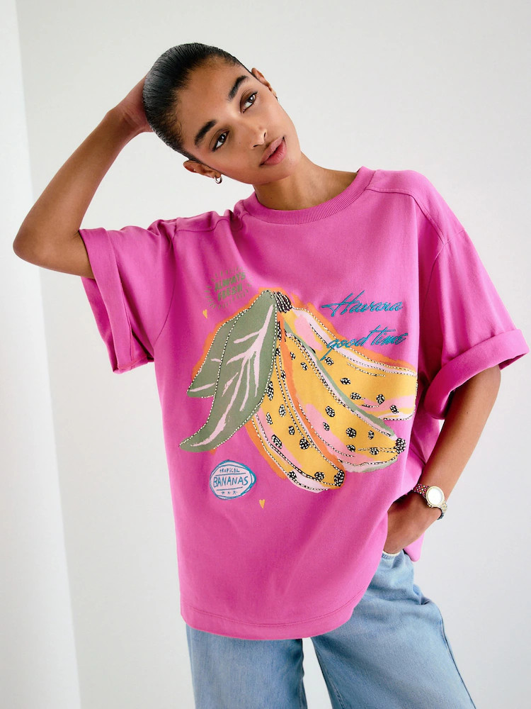 Roze - Beaded Banana Graphic Short Sleeve Crew Neck T-Shirt | Next EU