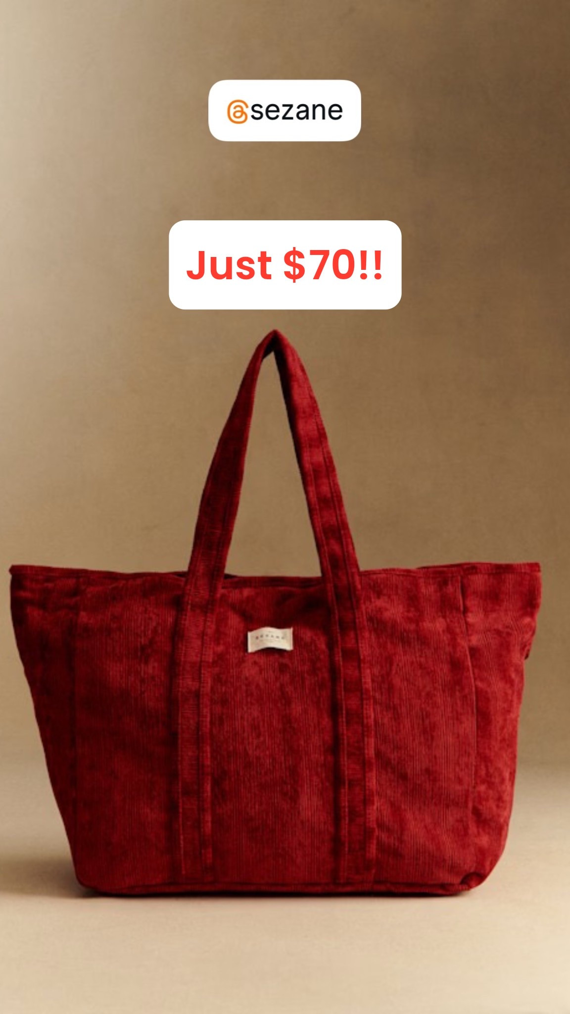 Sézane corduroy bag, only $70!!

corduroy bag, tote bag, Under $100, holiday gifting, sézane 
