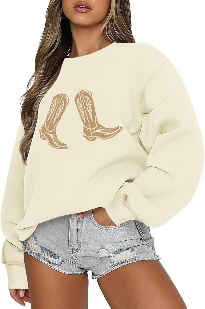 Western Cowgirl Boots Graphic Sweatshirts For Women Country Vintage Hoodies Long Sleeve Cowboy Ro... | Amazon (US)