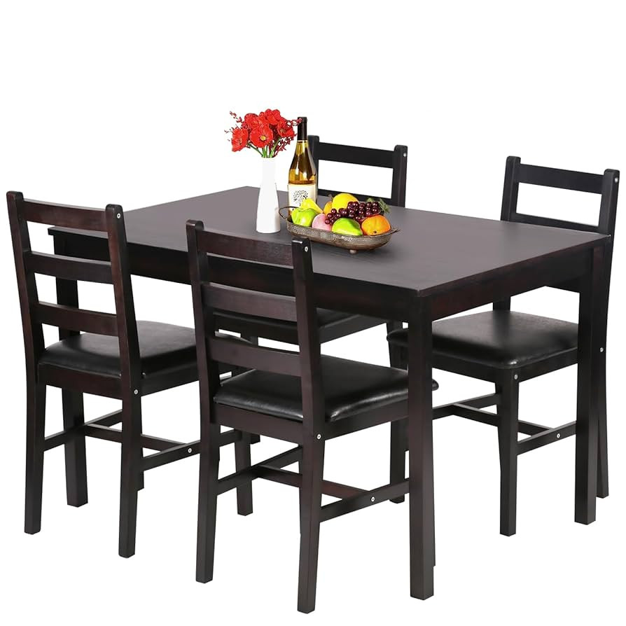FDW | 5-Piece Solid Wood Dining Table Set for 4 | Pine Kitchen Table with Upholstered Chairs | Sp... | Amazon (US)
