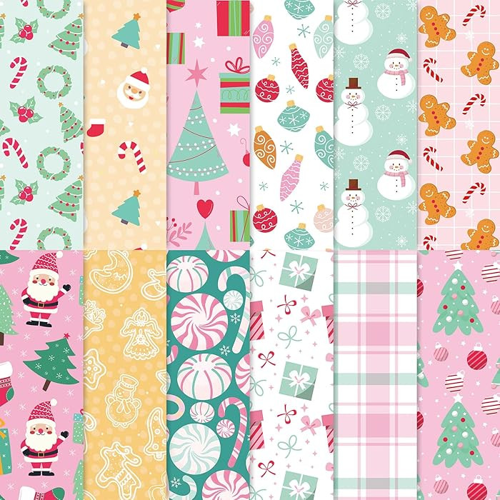 60 Sheets Christmas Pattern Paper A5 Pastel Xmas Snowman Santa Gingerbread Man Pink Green Scrapbo... | Amazon (US)