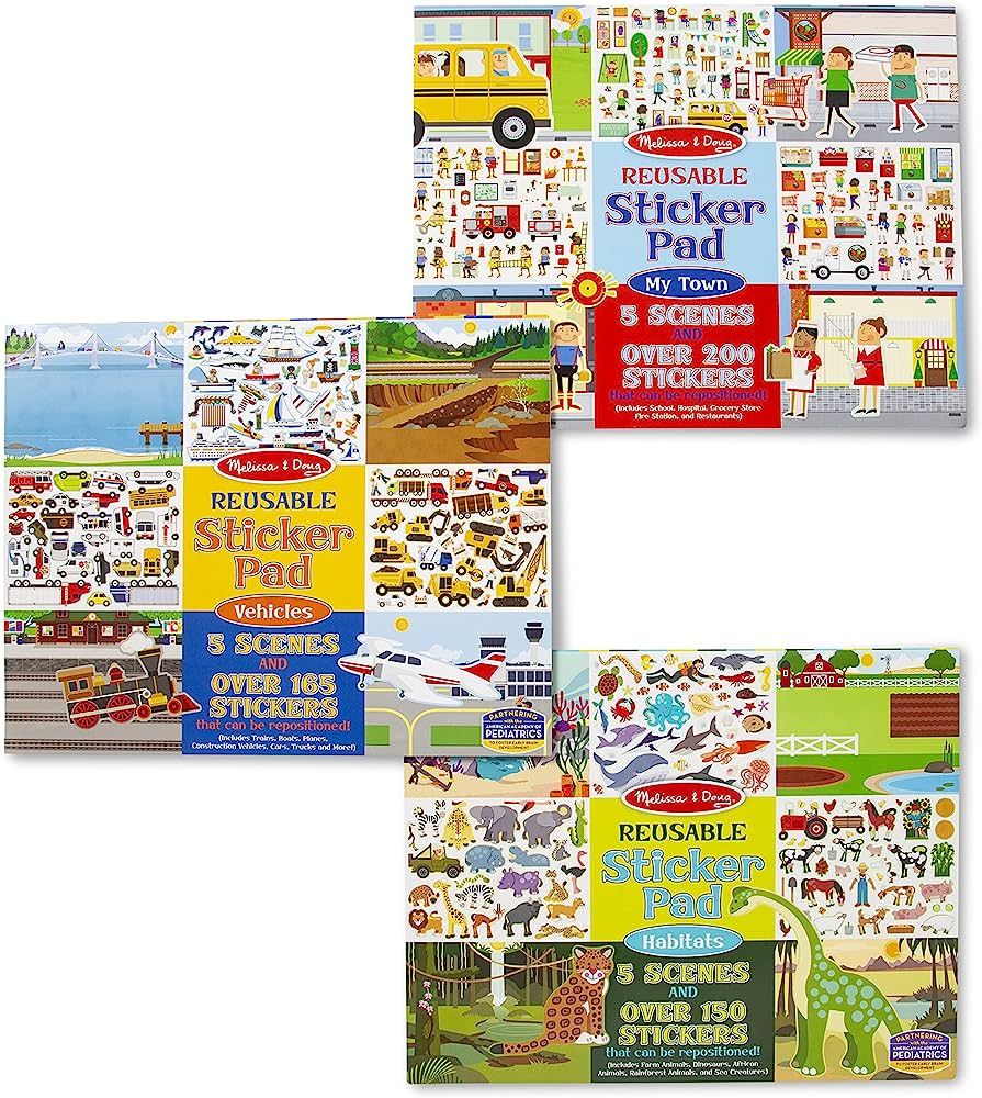 Melissa & Doug Reusable Sticker Pads Set: Habitats, Vehicles, Town: 115 Stickers - Restickable St... | Amazon (US)