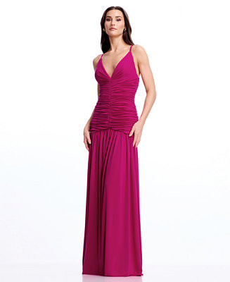 Women's Sleeveless Deep V-Neck Ruched Maxi Dress | Macy's