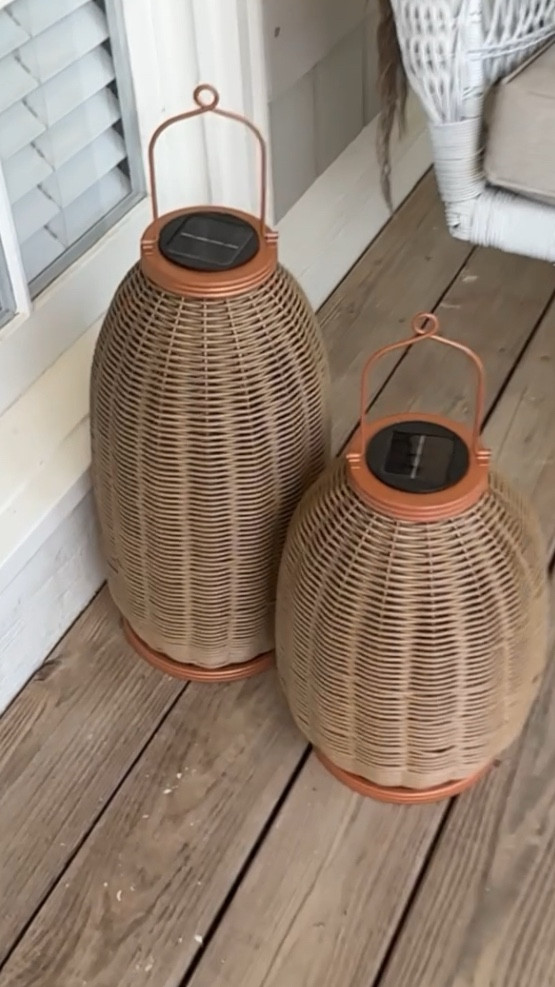 Woven solar lanterns , Two size options 

•Solar-powered outdoor patio lantern
Includes 1 non-removable integrated LED bulb
•Made of rattan
•Cordless

From the listing: “Rattan Solar Outdoor Patio Lantern from Hearth & Hand™ with Magnolia. This lantern is designed with rattan in a cylinder-like shape for artistic, textured appeal that spruces up the look of your backyard, garden or any other space. Solar powered, this cordless patio lantern includes one non-removable integrated LED bulb to cast a warm glow in your space.”



#LTKSaleAlert #LTKHome #LTKStyleTip