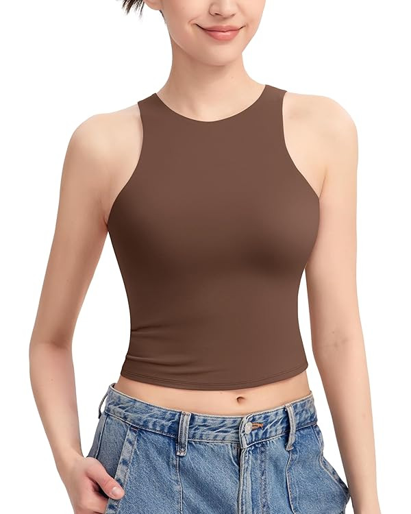 PUMIEY Women's High Neck Tank Top Sleeveless Summer Crop Tops for Women Smoke Cloud Pro Collectio... | Amazon (US)