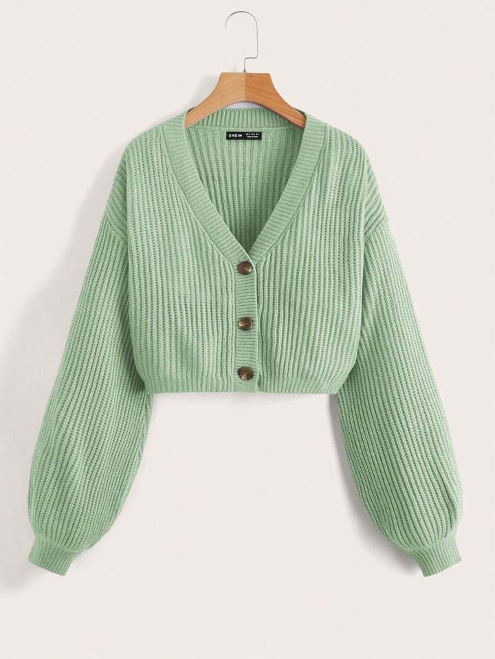 SHEIN EZwear Buttoned Open Front Ribbed Knitted Loose Fit Oversized Cardigan For Spring/Fall | SHEIN