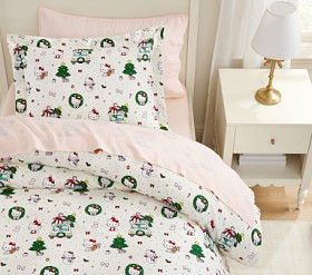 Hello Kitty® Christmas Organic Duvet Cover &amp; Shams | Pottery Barn Kids