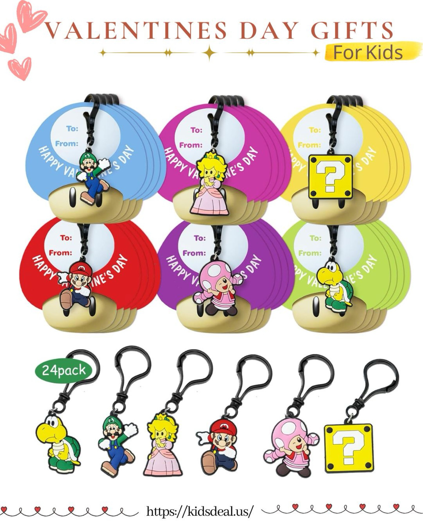 🎮 Super Mario Valentine's Set
Perfect for Mario fans! Includes adorable keychains featuring Mario characters and 6 colorful mushroom cards—ideal for sharing with classmates.
📦 48-piece set for 24 kids, making Valentine’s Day extra fun!
💖 Use promo code 50DOOT2M to save—don’t miss out!  

#amazon #kids gift 

#LTKSaleAlert #LTKKids #LTKSeasonal